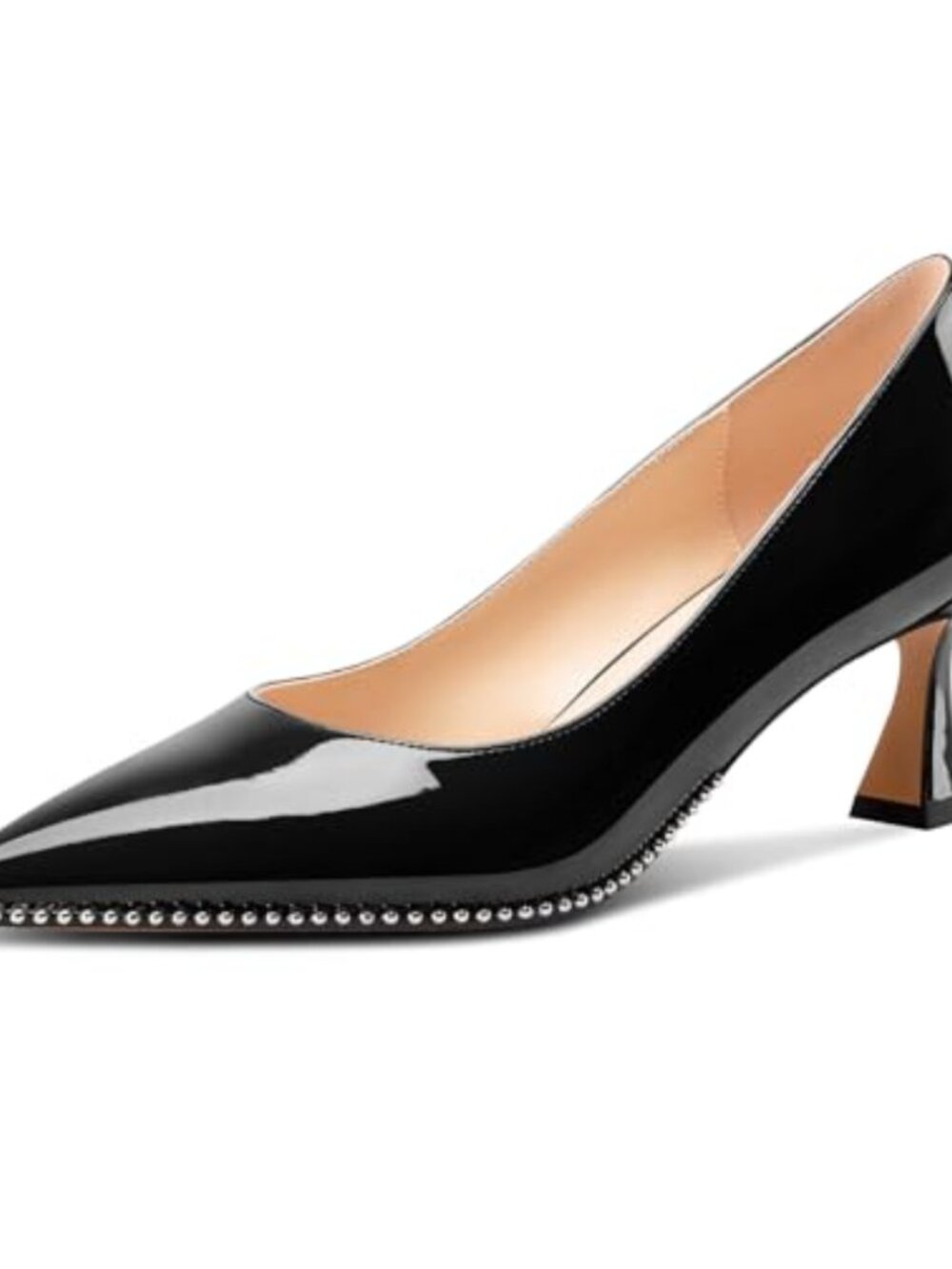 Womens Mid Kitten Heel Pointed Toe Slip-On Pumps Silver Beaded Prom Party Dress
